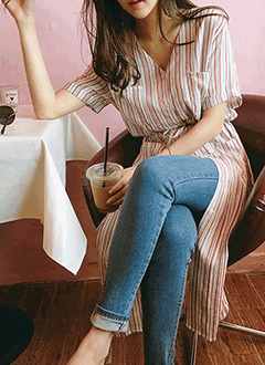 FrontButtonStripeMaxiDress