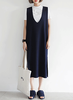 V-neckSleevelessLayeredLongDress