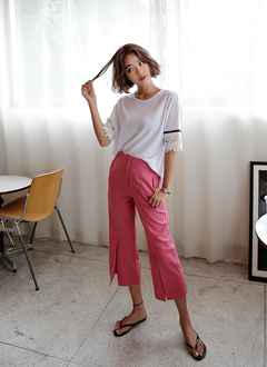 ElasticWaistbandSlitLinenPants