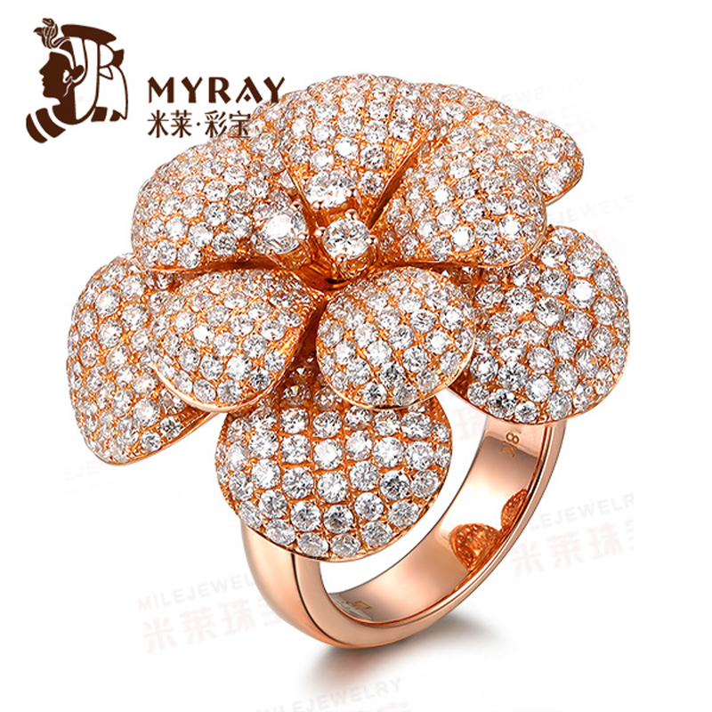 米莱珠宝18K玫瑰金5.11克拉钻石戒指女款专柜正品支持定制