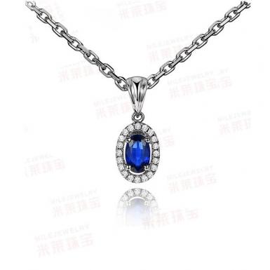 莱珠宝 0.69克拉斯里兰卡皇家蓝宝石吊坠 女 18K金镶钻彩宝项坠