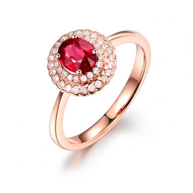 米莱珠宝 1.05克拉缅甸天然红宝石戒指 18K金镶钻戒指 彩色宝石