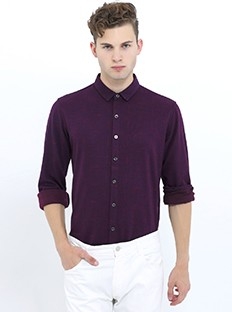 针织衬衫款系列/提花/棉混纺/紫红/净色/长袖衬衫