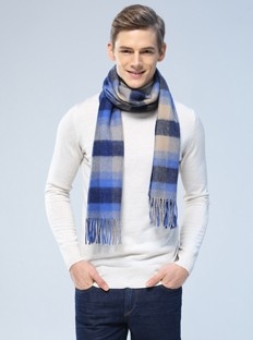 羊毛系列/保暖/纯羊毛/蓝色/格纹/围巾