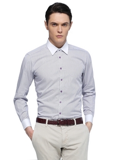 商务条纹系列/色织/长绒棉/浅紫/条纹/正装衬衫