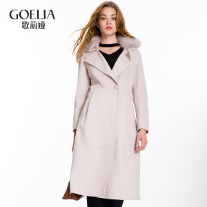 歌莉娅女装2016年冬季新品真毛领呢大衣16DC6E110
