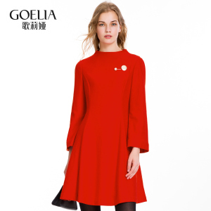 歌莉娅女装2016年冬季新品喇叭袖针织呢连衣裙16DC4E430