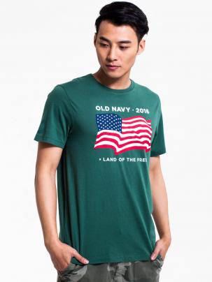 男装舒适棉质美国国旗印花短袖T恤