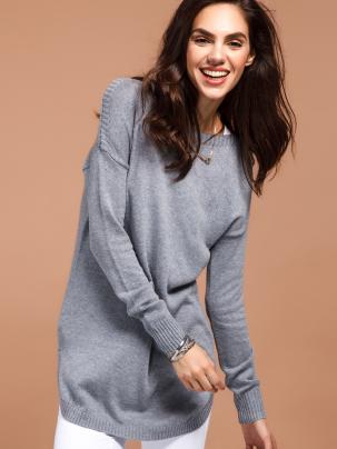 女裝時尚弧形下擺落肩袖長款針織衫