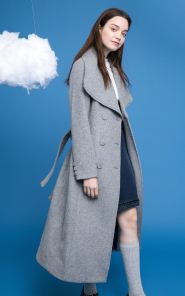 長款修身雙排扣毛呢外套