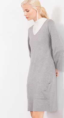 Esprit女士通勤簡約V領(lǐng)九分袖連衣裙