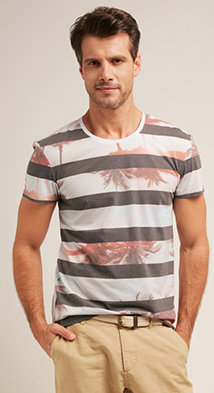 EspritEDC男士条纹棕榈印花短袖T恤
