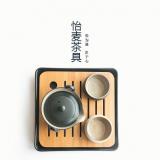 禅风黑陶快客杯 一壶二杯旅行办公个人功夫茶具配方型竹制陶瓷茶盘