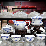 新款8头青花玲珑瓷玲珑浪漫水晶透明茶具镂空茶具套装中国名瓷