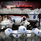 新款8头景德镇玲珑瓷青花瓷陶瓷茶具套装水晶福红茶茶具