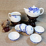 8头精美景德镇玲珑青花瓷茶具米通陶瓷茶具水晶红茶茶具镂空雕刻功夫茶具套装