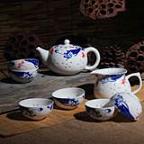 新款8头青花玲珑瓷茶具荷塘月色手工镂空精美功夫茶具陶瓷茶具套装