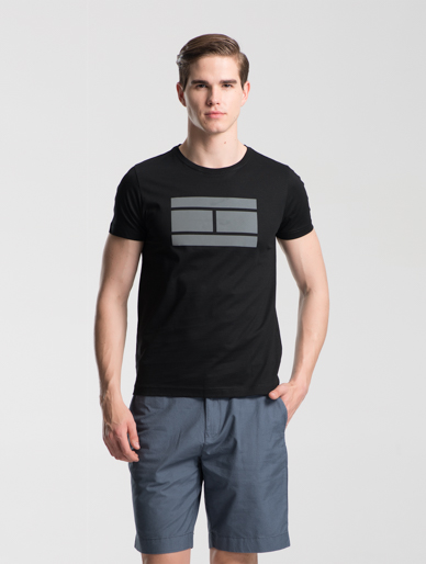 黑色科技感镭射反光徽标短袖T恤
