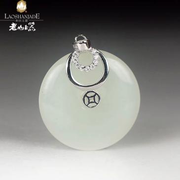 和田玉銀鑲玉掛件平安扣大扣(一口價(jià))