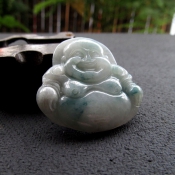 天然緬甸A貨翡翠玉飄藍花笑佛吊墜