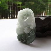 正品天然緬甸A貨油青色翡翠貔貅如意吊墜
