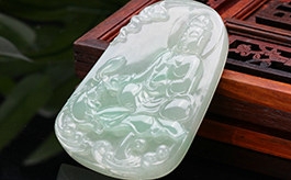 天然翡翠掛件--老坑冰種淺綠底飄綠花細潤光澤觀音