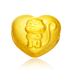【網店尊享款】心形生肖猴黃金足金吊墜