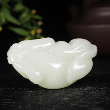 羅永東大師作品和田玉白玉手把件貔貅精雕把件