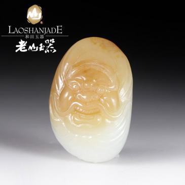 和田玉糖羊脂玉掛件鐘馗玉質細膩雕工細致帶鏈珠帶證書