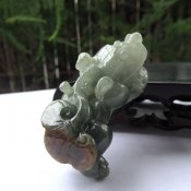 緬甸翡翠A貨油青帶翡如意貔貅掛件/翡翠玉石貔貅吊墜/翡翠玉貔貅項墜/玉緣軒正品