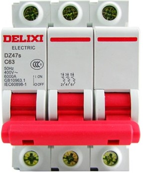 德力西红手柄空气开关DZ47s-3P/63AC型红色空开DZ47断路器升级产品红手柄开关占3回路