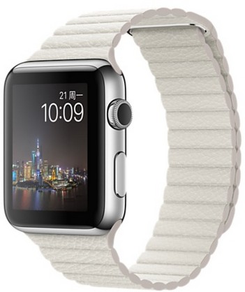 Apple Watch		                                                42 毫米不锈钢表壳搭配白色皮制回环形表带