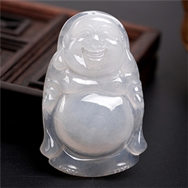 天然翡翠掛件--老坑冰糯種瑩白均色細膩潤澤雙面精雕逍遙佛