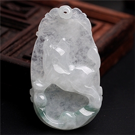 天然翡翠掛件--老坑糯種飄藍花生肖豬D08X-122