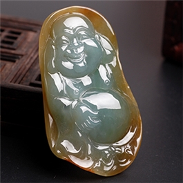 天然翡翠掛件--老坑糯種黃翡俏色巧雕圓潤厚實飽滿笑佛