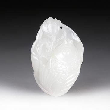 陶虎“品”款新疆天然和田玉白玉籽料掛件連年有余玉雕大師收藏