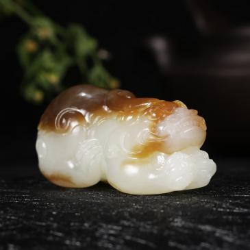 羅永東大師作品和田玉白玉手把件貔貅精雕把件