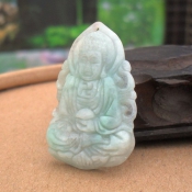 緬甸翡翠玉淡綠本命佛阿彌陀佛掛件