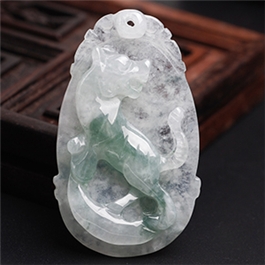 天然翡翠掛件--老坑糯種飄藍花生肖虎D08X-109