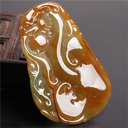 天然翡翠掛件--老坑糯種黃翡細膩瑩潤雙面精雕如意祥龍