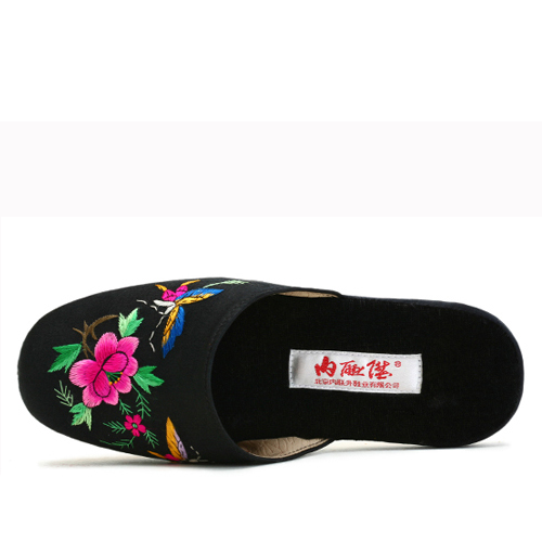 坤軟皮底軟緞繡花拖鞋3016C