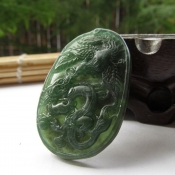 正品碧綠天然岫玉通透龍鳳呈祥玉佩吊墜