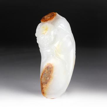 周雁明作品新疆天然和田玉羊脂玉籽料掛件童子玉雕大師收藏