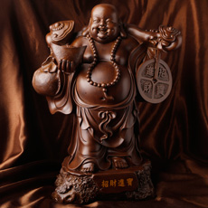 開光樹脂仿木★如意彌勒佛擺件★招財進寶吉祥如意保家居辦公工藝品