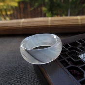 天然巴西冰透瑪瑙玉煙灰水墨色指環