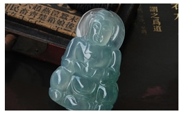 天然翡翠掛件-精品老坑冰玻種淺綠晶瑩剔透圓潤厚實大氣精雕靜雅觀音