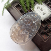 純天然冰種玉髓金蟾富貴吉祥玉牌掛件