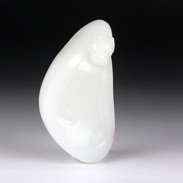 陳紅湖作品新疆天然和田玉白玉籽料掛件瑞獸玉雕大師收藏