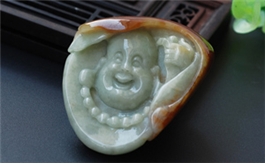 天然翡翠掛件--老坑糯種黃翡飄花雙面精雕佛陀