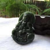 精美純天然新疆和田玉碧玉大觀音掛件